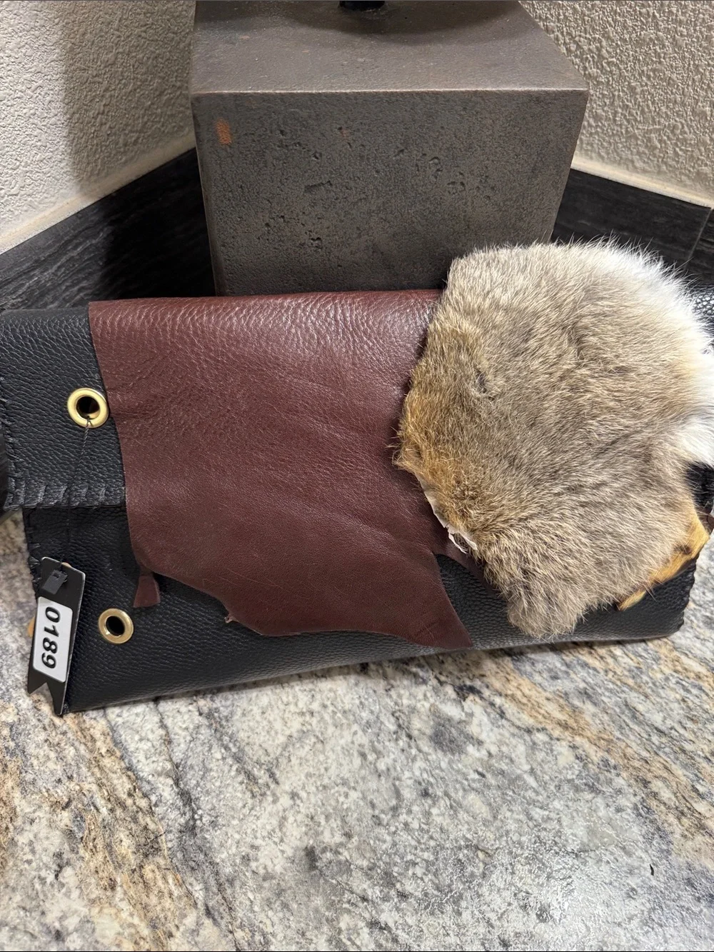 Black and Brown Leather Clutch with Fur Accent - Designer Style